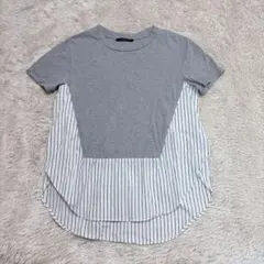 バンヤードストーム 半袖ストライプTシャツ S 灰異素材切替薄手大人きれいめ春夏のサムネイル
