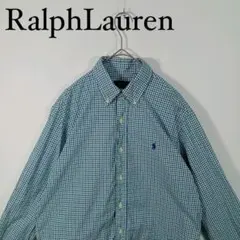 Ralph Lauren 緑青チェック 長袖ボタンダウンシャツ　M