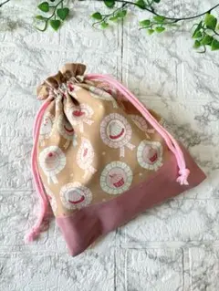 ハンドメイド道具袋　ケーキ柄　給食袋　入園入学用品