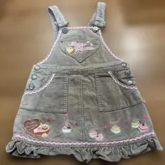 レトロ】メゾピアノ　コーデュロイジャンバースカート　ベージュ　刺繍　110