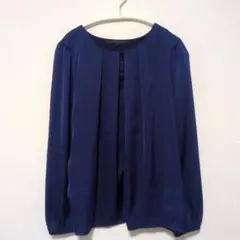 アナイ【美品】サテン切替ブラウス ネイビー 38 艶感 1枚様見え 上品
