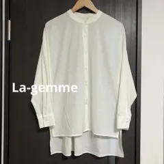 La-gemmeスタンドカラー ロングシャツ ホワイト 長袖透け感ラジェムのサムネイル