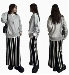 しまむら　ストライプニットナロースカート