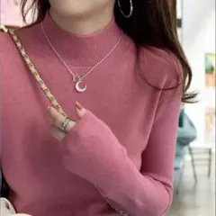 セーター ハイネック シンプル 長袖 タートル ネック カットソー ピンク