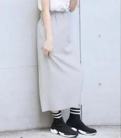 カットタイトロングスカート グレー スリット入り