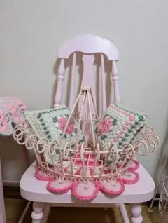 ヴィンテージ☆メタルバスケット＆ミニクッション