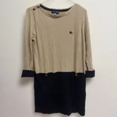 ブルーレーベル バーバリー ニット ワンピース ベージュ×ネイビー M