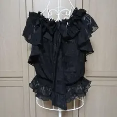 axes femme POETIQUE ブラック レースフリル 半袖 姫ブラウス