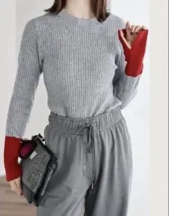 しまむら　mumu 袖配色リブニットプルオーバー