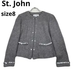 美品ST. JOHN USA製　グレー ノーカラージャケット ビジュー　シルクのサムネイル