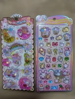 キラキラウォーターインシール　うるちゅるポップシール　フワフワらびちゃん ２点