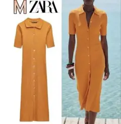 新品 ZARA ポロネック リブ編み シャツワンピース M ラスト1点♪ 完売品