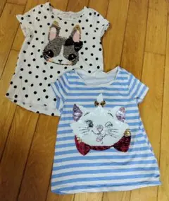 H&M　おしゃれキャット猫のマリー &　うさぎ　スパンコール　122/128
