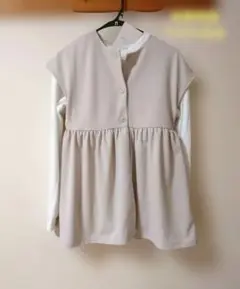 しまむら　ベージュ フリルベスト ボタン付き　М　未使用品　着回し