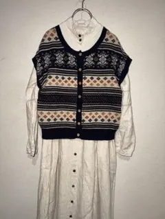 chambre de charmeフェアアイル柄ニットベスト