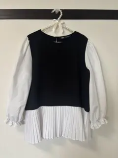 ZARA♡黒・白 プリーツデザイン長袖トップス