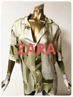 ☘️T22664☘️ZARA ザラ メンズ オープンカラーシャツ　総柄 無造作柄 Mのサムネイル
