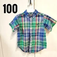 【良品】ラルフローレン半袖ポロシャツ 100cm　チェック青×緑