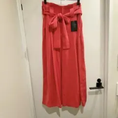 ナノユニバース ピンク　レッド リボン付き ワイドパンツ