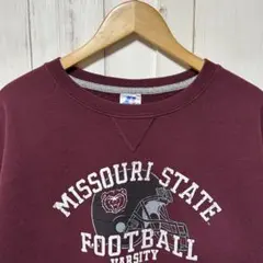 00s ラッセル ミズーリ クマ 熊 カレッジ 両面プリント 前V スウェット