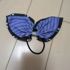 リボン型ヘアゴム 紫とグレーの2点セット