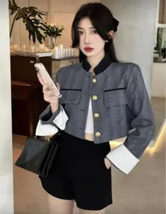 ツイード グレー レギュラージャケット