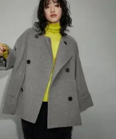 ADAM ET ROPÉ ワイドスリーブノーカラーショートコート グレー