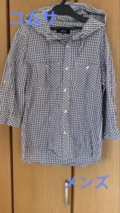 COMME CA ISM メンズ　チェック柄フード付きシャツ Mサイズ