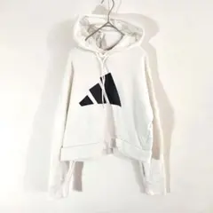 アディダス（S）クロップド丈ショートパーカー スリーラインロゴ フーディ