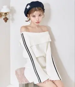 ダーリッチ　オフショルラインニットミニワンピ ース　ホワイトFL新品未使用タグ付