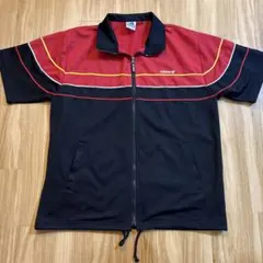 adidas ジップアップジャージ 半袖 M 赤黒 古着