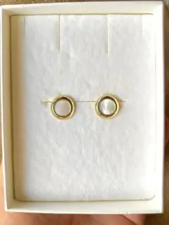 ヴィンテージ　シェルサークルピアス　白蝶貝　k18コーティング　YG