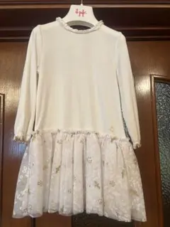 美品！プチバトー　ホワイトワンピース（チュールフリル）　24m 2Y 86cm