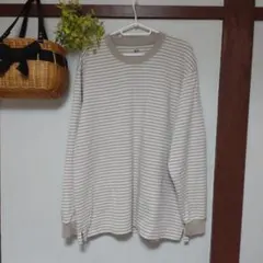 メンズ　大きいサイズのUNIQLO XL ベージュ ストライプ 長袖Tシャツ