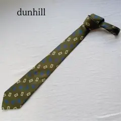 ダンヒル ネクタイ 緑 幾何学柄 絹 英国 定番 上品 カジュアル【n8013】
