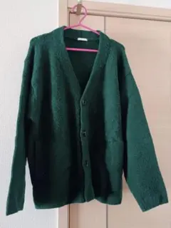 美品 メンズ ニットカーディガン モスグリーン 緑 オーバーサイズ M きれいめ