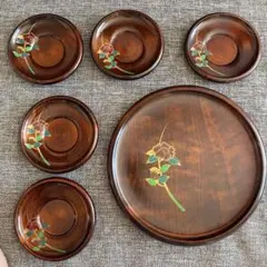花柄漆器セット 6点+おまけ2点　天然木　木製漆器　丸十株式会社