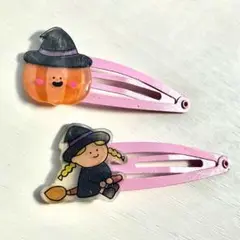 No.74 魔女　カボチャ　ハロウィン　キッズヘアピン　ぱっちんどめ