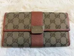 GUCCI GGキャンバス　レザー　ロゴプレート　オレンジブラウン　財布