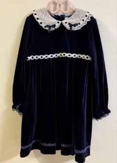 値下げ【美品】アクシーズファムキッズ　ベルベットワンピース　ネイビー　130