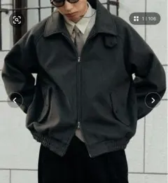 (Bleme)ダブルジップ メルトンハリントンジャケット チンストラップ付き