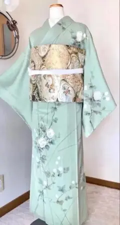 C216正絹　袷　訪問着　寿光織　平安柄　未使用しつけ付極美品　着物 訪問着 着物 正絹 袷 麗幻辻が花 金糸 水色 織り柄 春 秋 冬 未