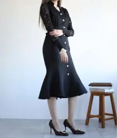 jasmine レースマーメイドロングワンピース ジャスミン 黒のサムネイル