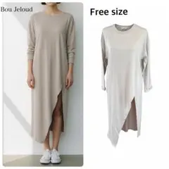 Bou Jeloud アシンメトリーワンピース 長袖 ロングワンピース ベージュ