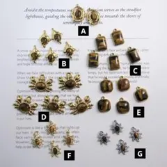 天然石タイガーアイステンレスチャームABCDE 1個245円、FG 1個275円