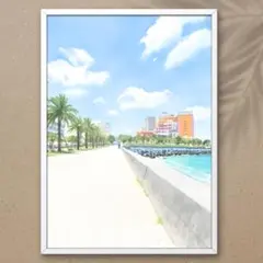 【juchijiuzi851様】A4 北谷の海辺と青空に輝くアメリカンビレッジ