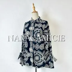 NARA CAMICIE カットワーク ブラウス 袖フレア 大きいサイズ Vのサムネイル