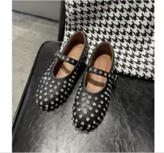 楽天　スタッズ バレエシューズ フラットパンプス ブラックのサムネイル