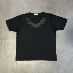 Jinze ラインストーン 花柄 半袖Tシャツ ブラック M レディース 平成
