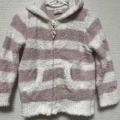ジェラートピケ　フリース アウター 白とピンク ストライプ　90-100